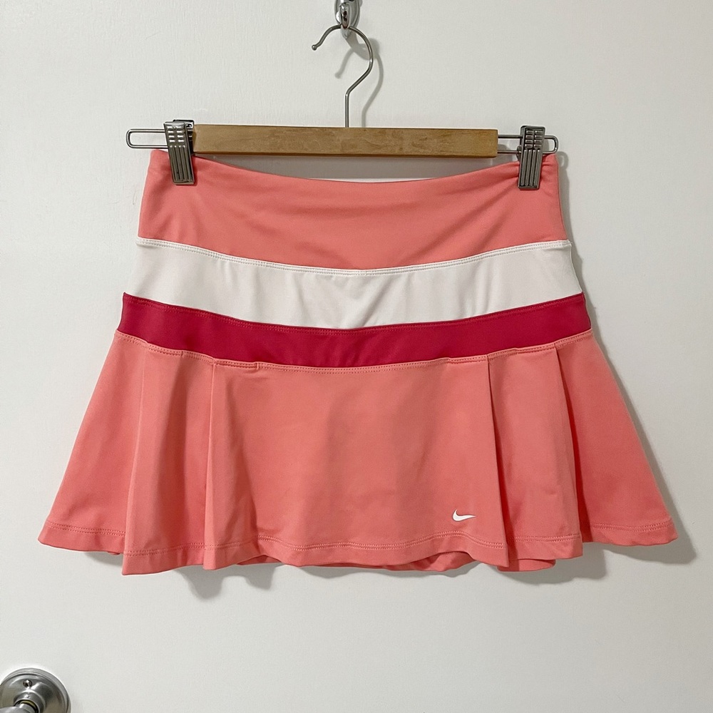 Nike Coral Pink White & Red Striped Tennis Skirt